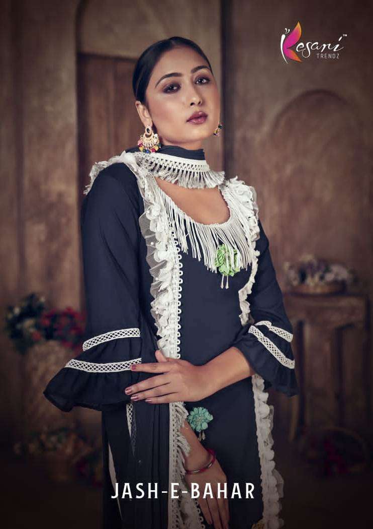 JASHN E BAHAR BY KESARI TRENDZ 1001 TO 1003 SERIES BEAUTIFUL COLLECTION SUITS STYLISH FANCY COLORFUL CASUAL WEAR & ETHNIC WEAR GEORGETTE EMBROIDERED DRESSES AT WHOLESALE PRICE